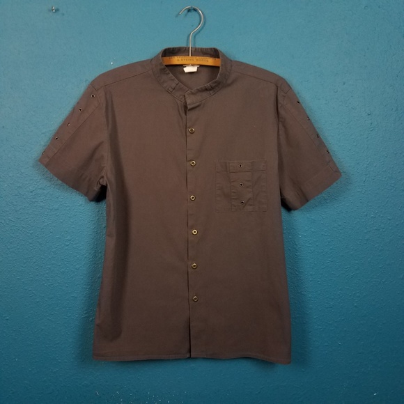 Vintage Mens banded collar short sleeve shi - Picture 3 of 7